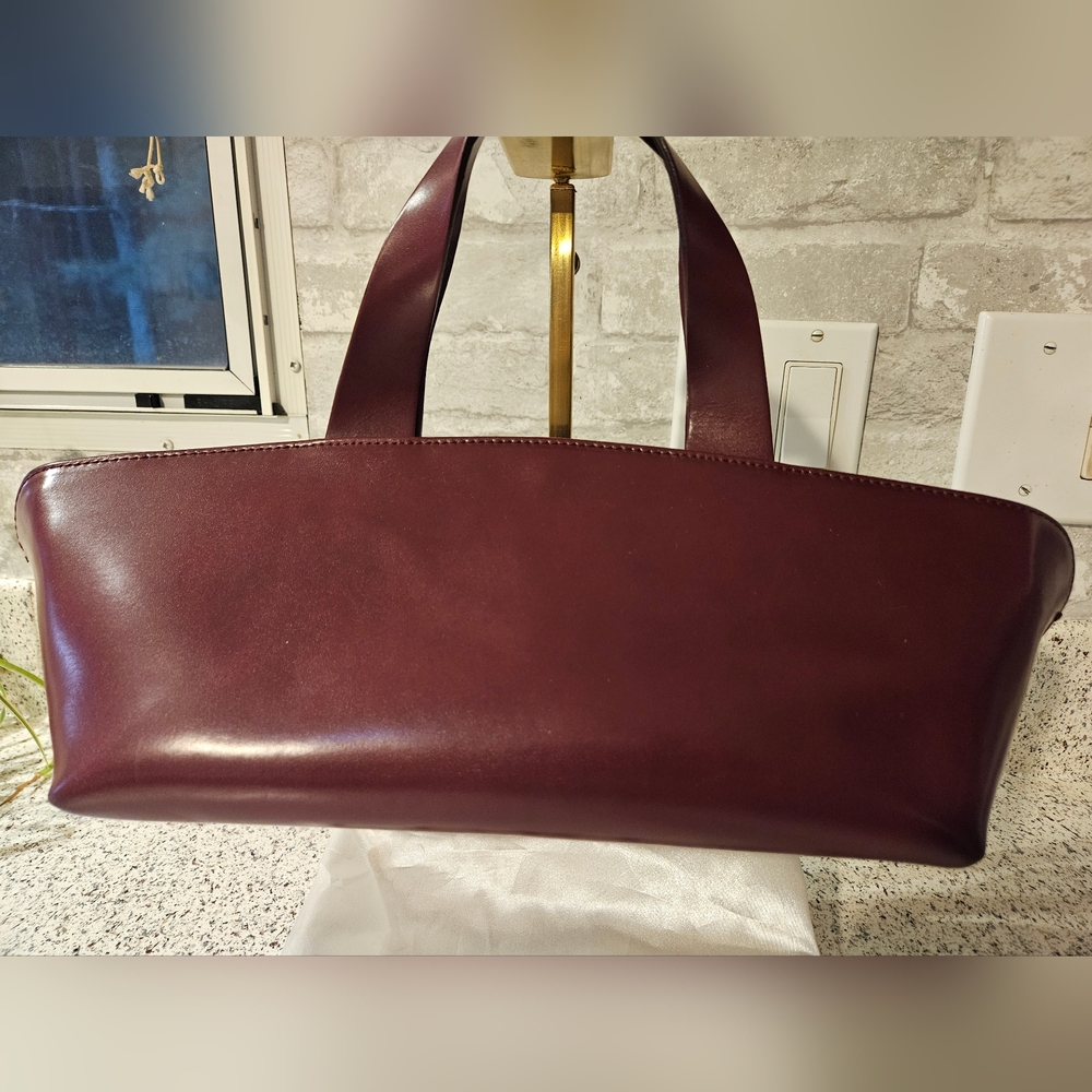 FURLA - NWOT SLEEK Deep Burgundy Leather Handbag With Branded Dust Bag - Picture 10 of 17